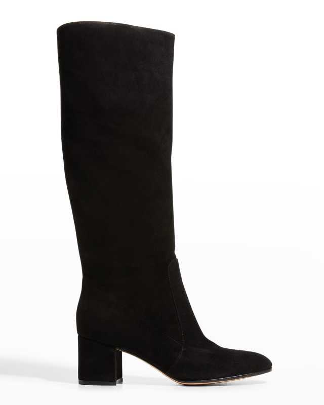 Suede Block-Heel Knee Boots